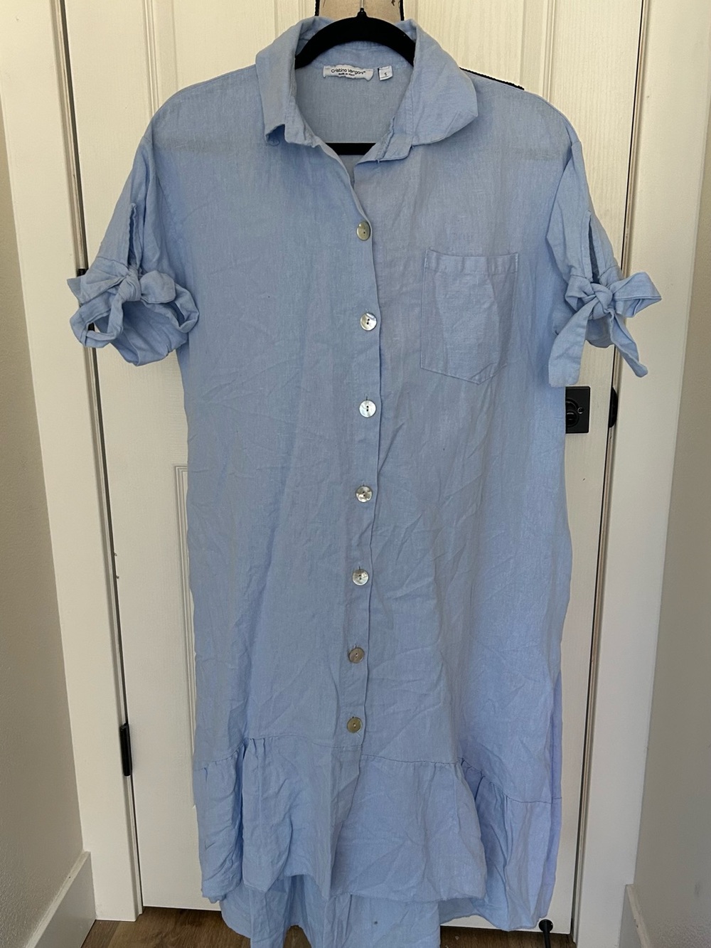 Light Blue Button-Down oversized Midi Shirt Dress - with pockets